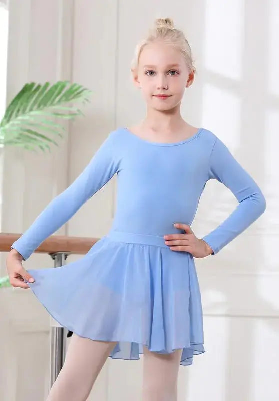 DIPUG Girls Ballet Leotards with Removable Skirt Toddler Hollow Back Dance Dress Combo Long Sleeve
