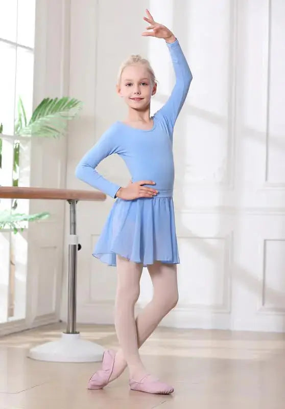 DIPUG Girls Ballet Leotards with Removable Skirt Toddler Hollow Back Dance Dress Combo Long Sleeve