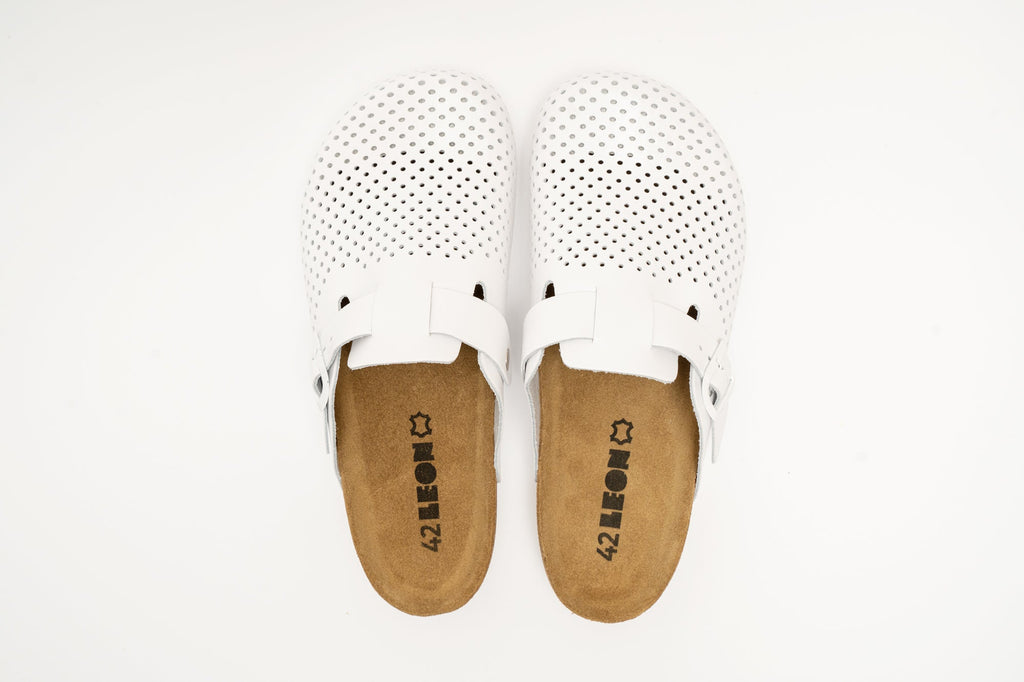 Bjorn by LEON- Men’s Leather Clogs – Breathable Perforated Slip-On Shoes with Cork Style Footbed