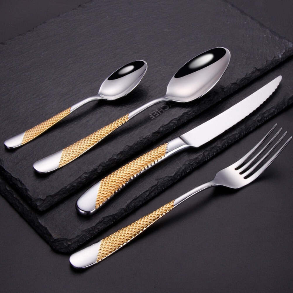 Diagonal Textured Stainless Steel Cutlery Set | 3CARATS