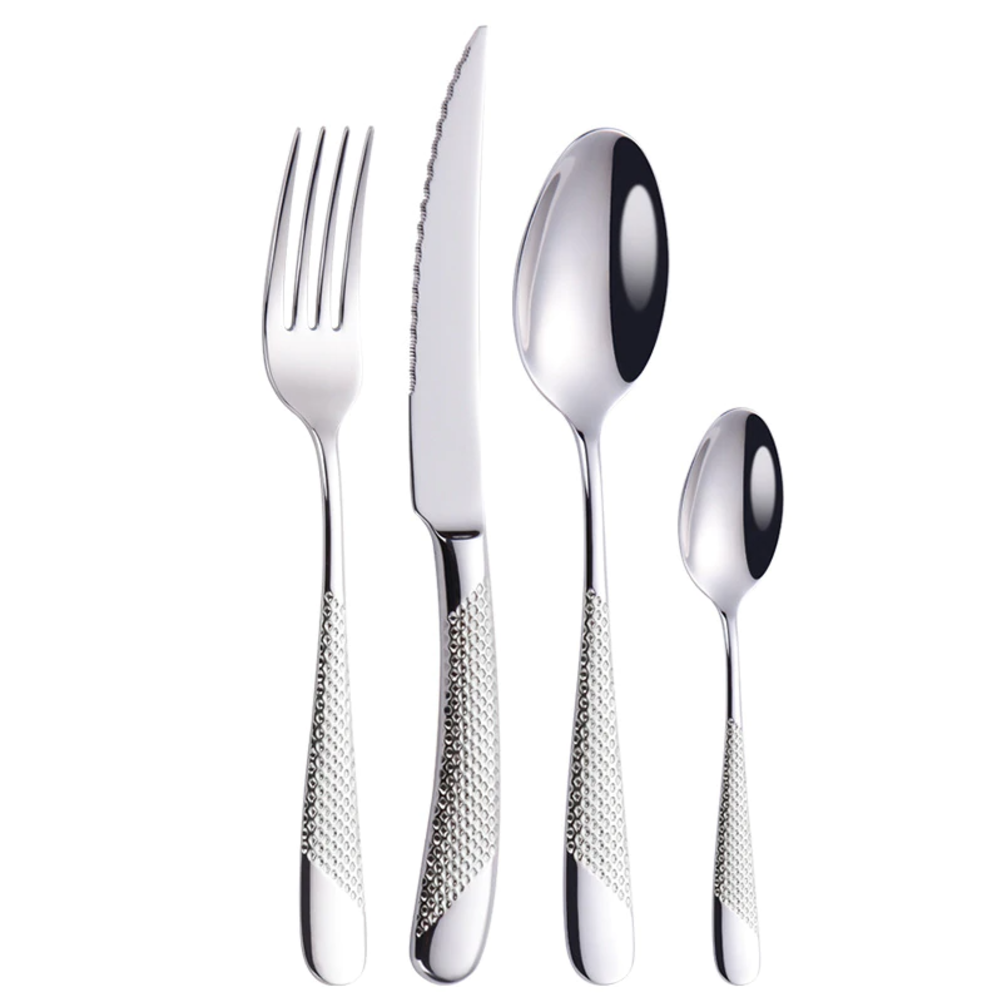 Diagonal Textured Stainless Steel Cutlery Set | 3CARATS