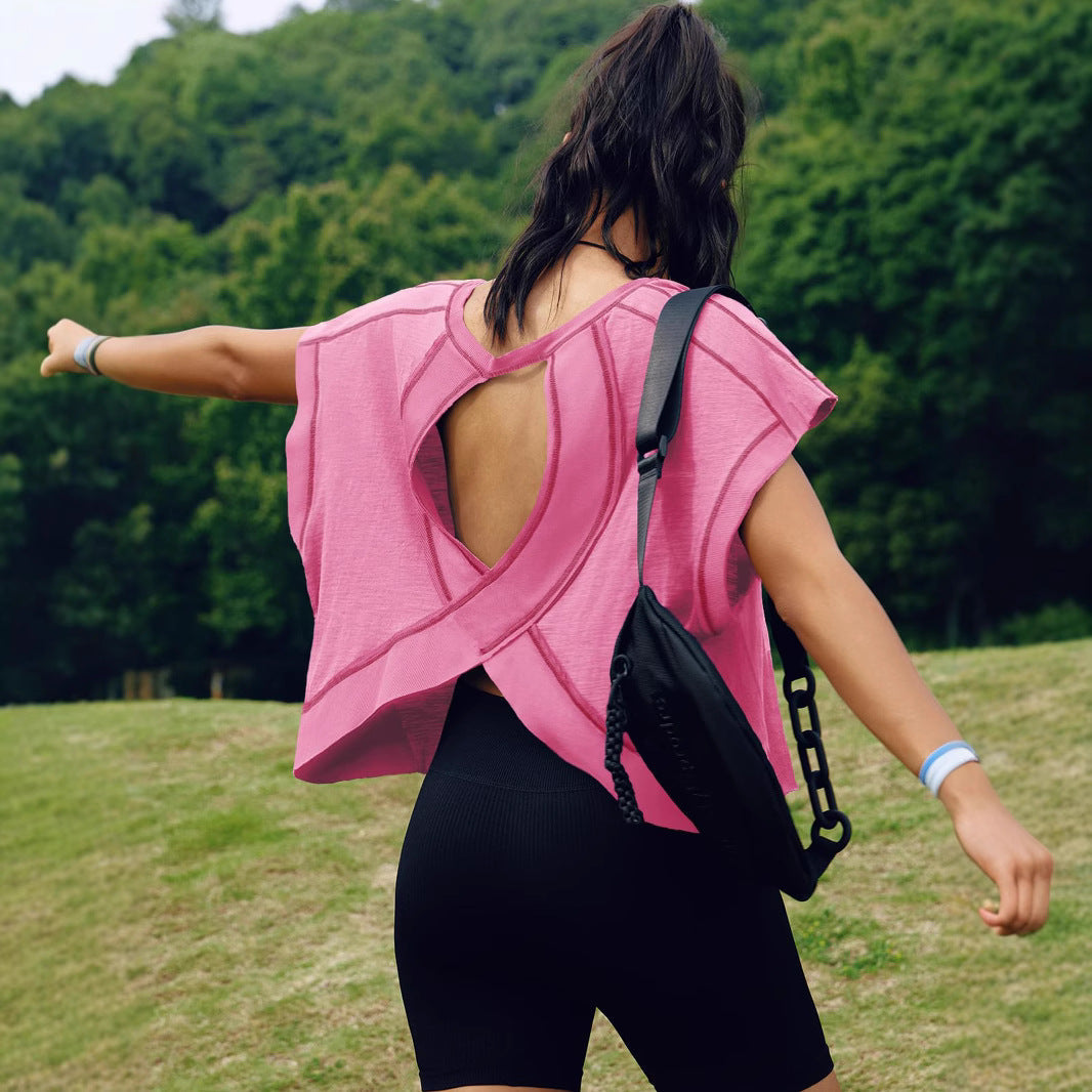 Women's beautiful back sports yoga T-shirt loose casual breathable