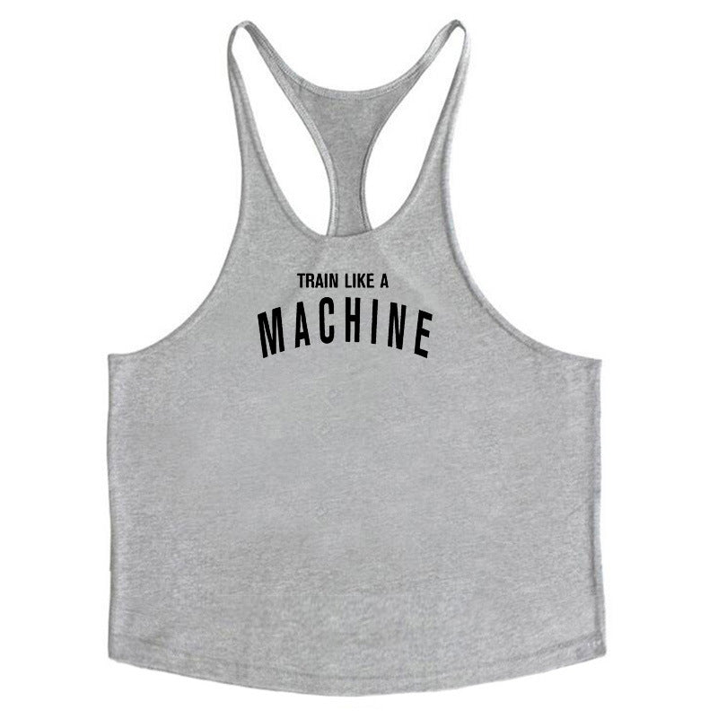 Bodybuilding and fitness vest printed with fine straps deep digging weightlifting pure cotton vest training suit