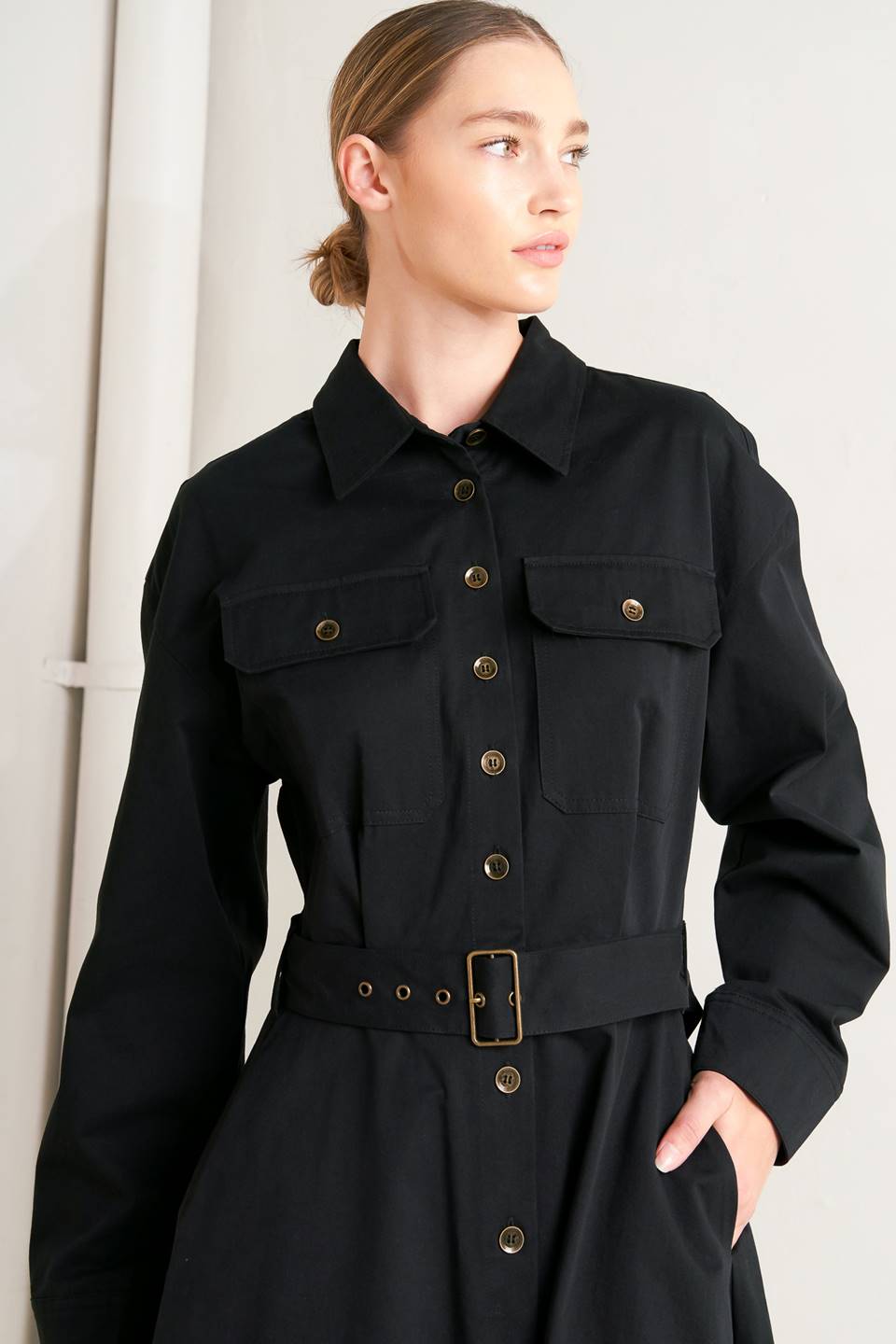 CHARMING DECISION WOVEN MIDI DRESS