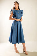 CLASSIC WITH A TWIST DENIM MIDI DRESS