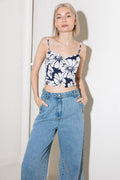 PLAIN OPTIMISM NAVY WOVEN CROP TOP
