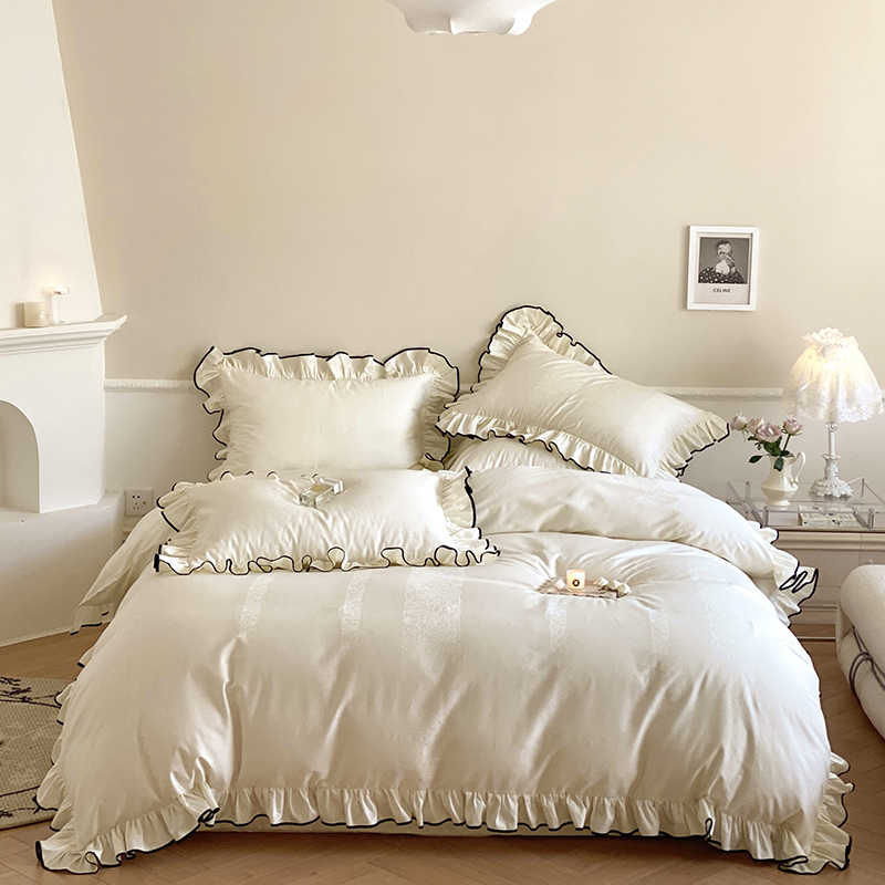 French Sweetheart Ruffle Egyptian Cotton Duvet Cover Set | 3CARATS