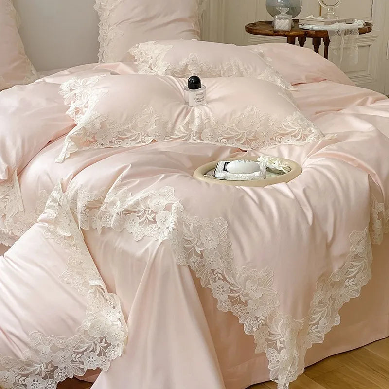 French Wedding Chic White Lace Bedding Set | Yedwo Home