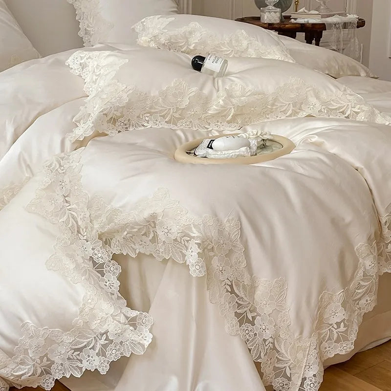 French Wedding Chic White Lace Bedding Set | Yedwo Home