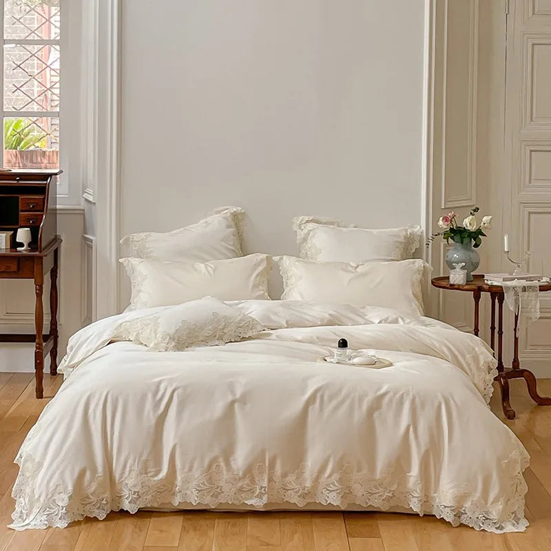 French Wedding Chic White Lace Bedding Set | Yedwo Home