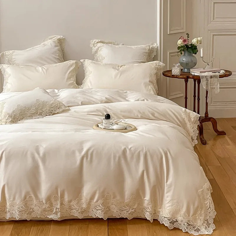 French Wedding Chic White Lace Bedding Set | Yedwo Home