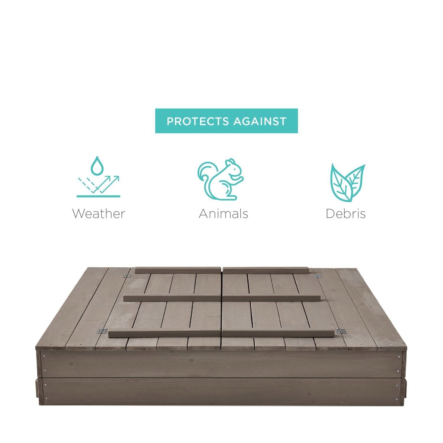 Sturdy Cedar Wood Kids Outdoor Sandbox with Benches in Grey Finish