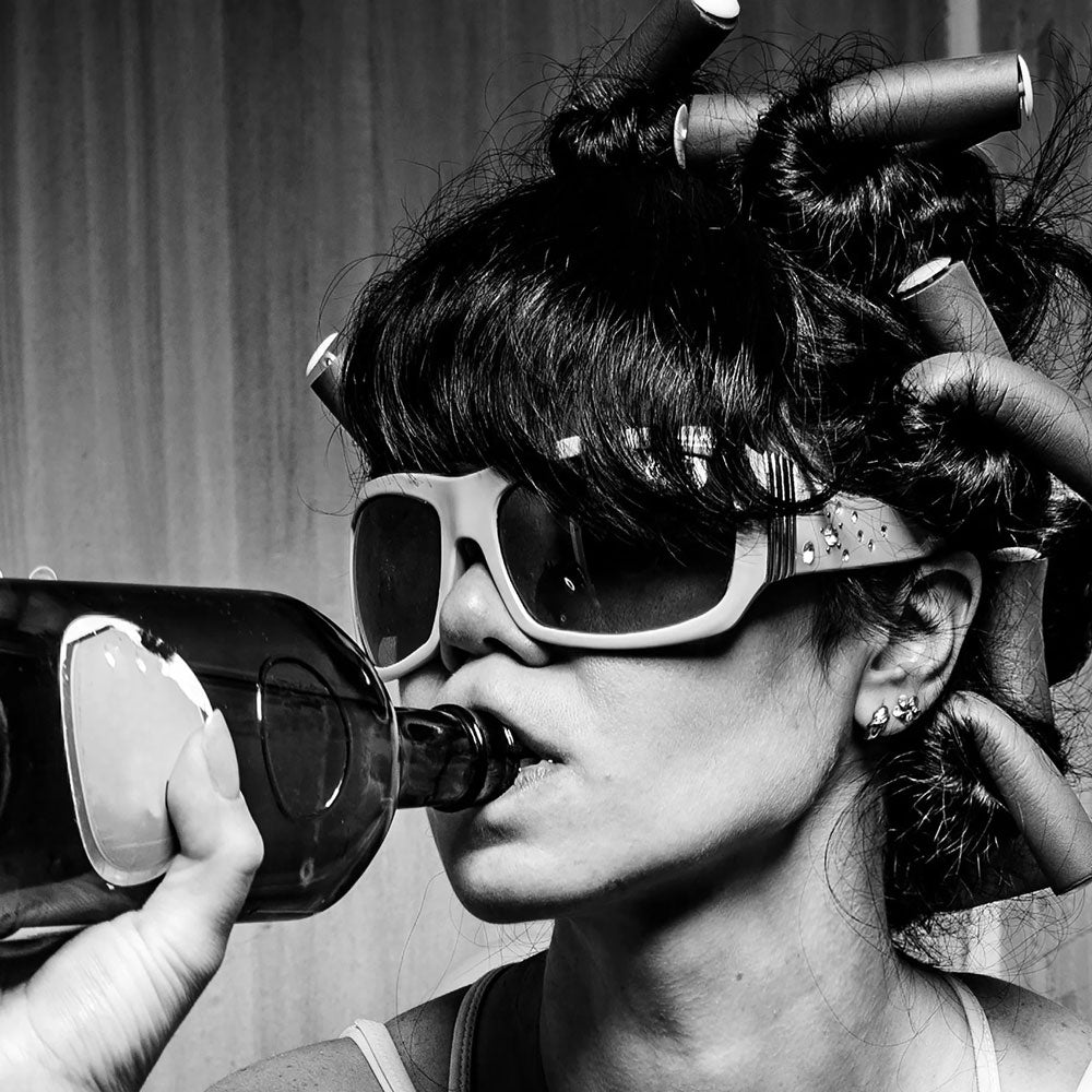 Wall Art Canvas: Girl Sitting On Toilet Smoking and Drinking | 3CARATS