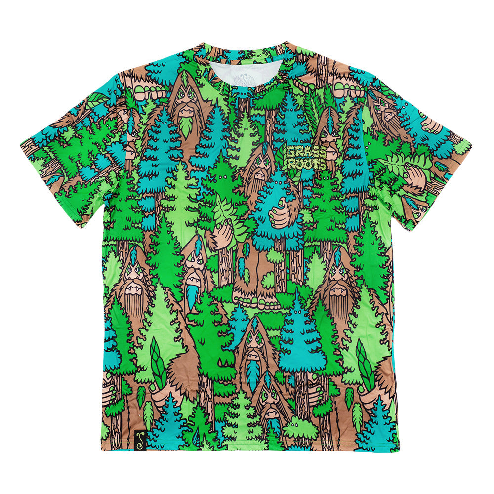 Bigfoot In The Woods Green T Shirt