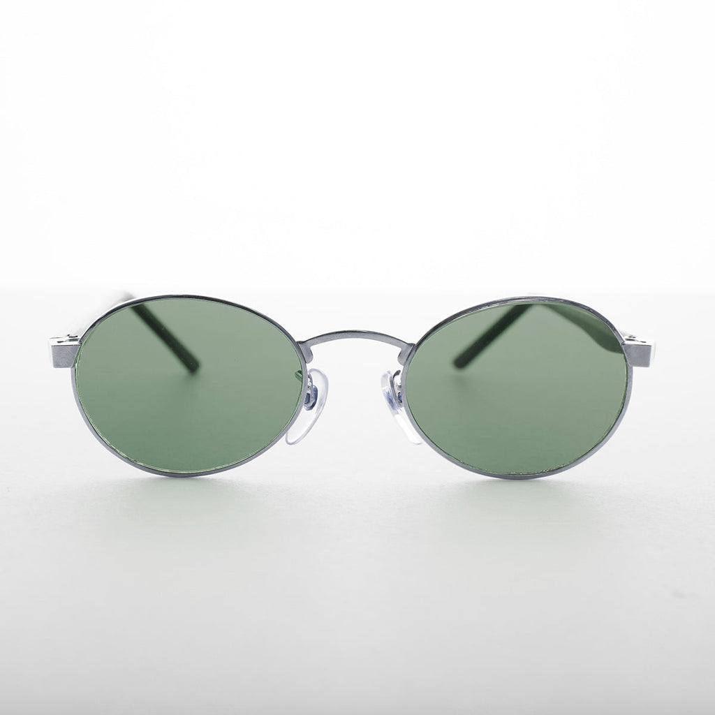 Oval Green Lens Vintage Metal Combo Sunglass - Hipster