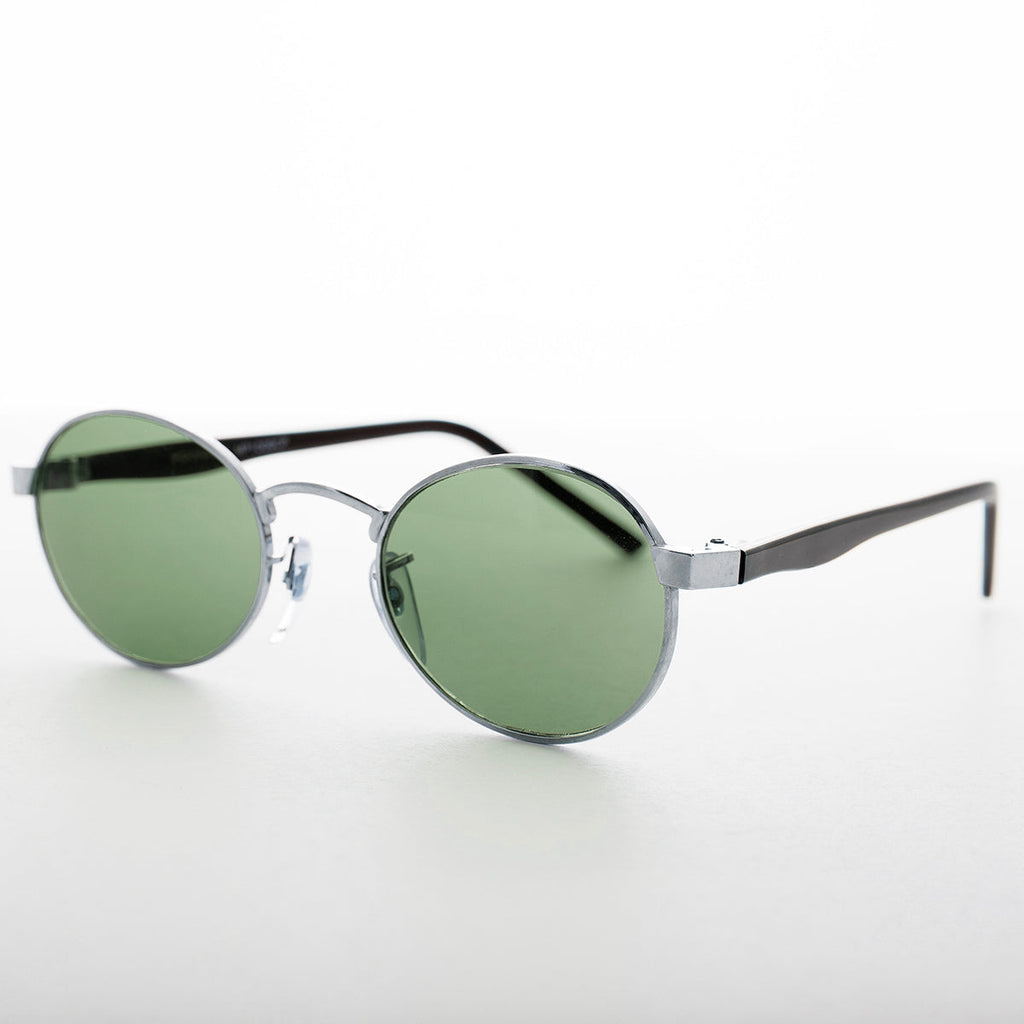 Oval Green Lens Vintage Metal Combo Sunglass - Hipster