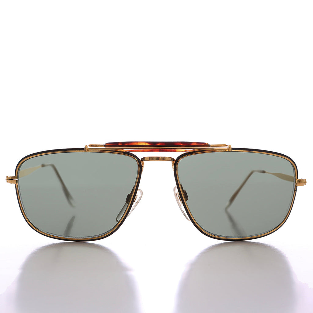 80s Rectangular Gold Pilot Sunglasses - Huntley