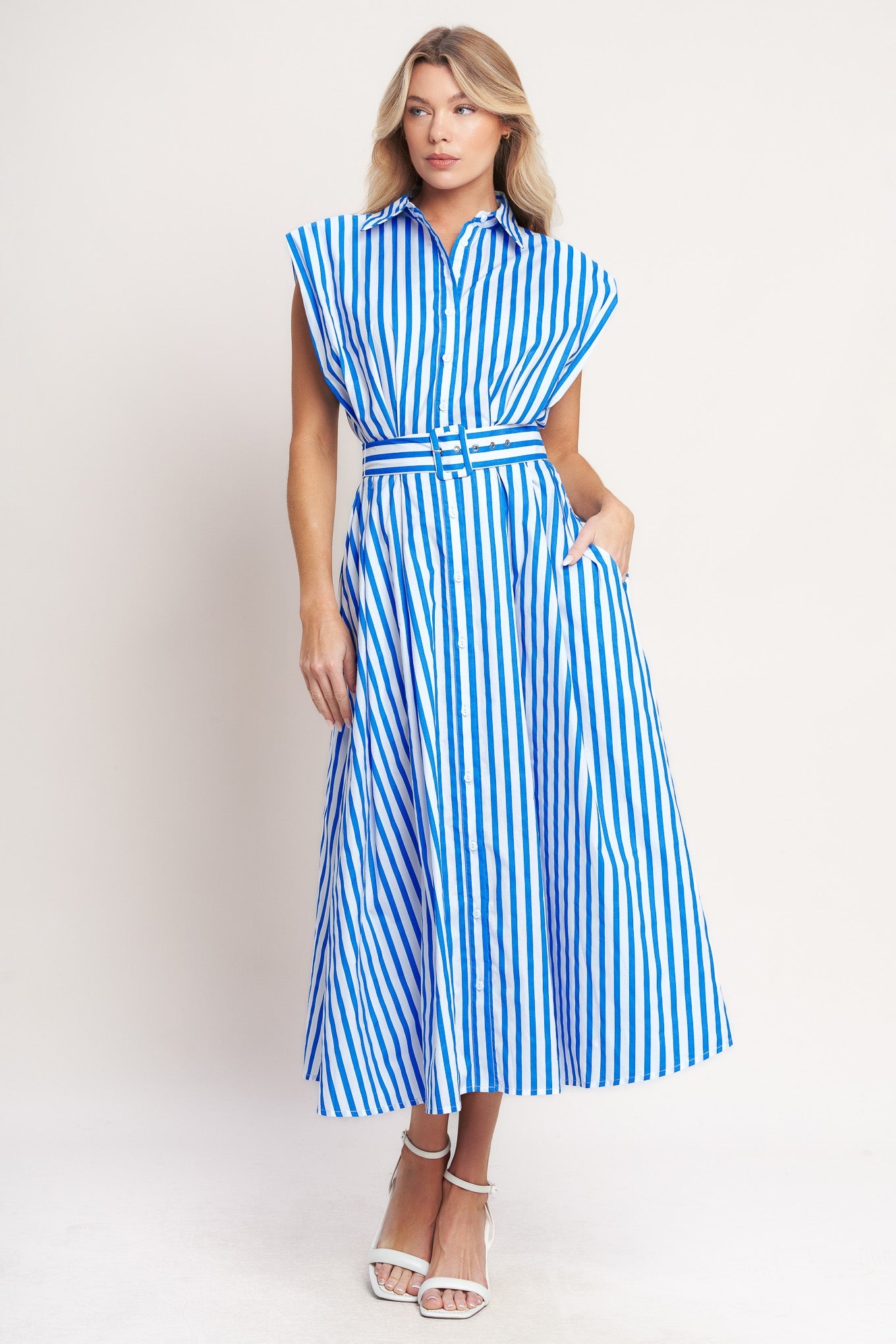 BISTRO STRIPE WOVEN MIDI DRESS