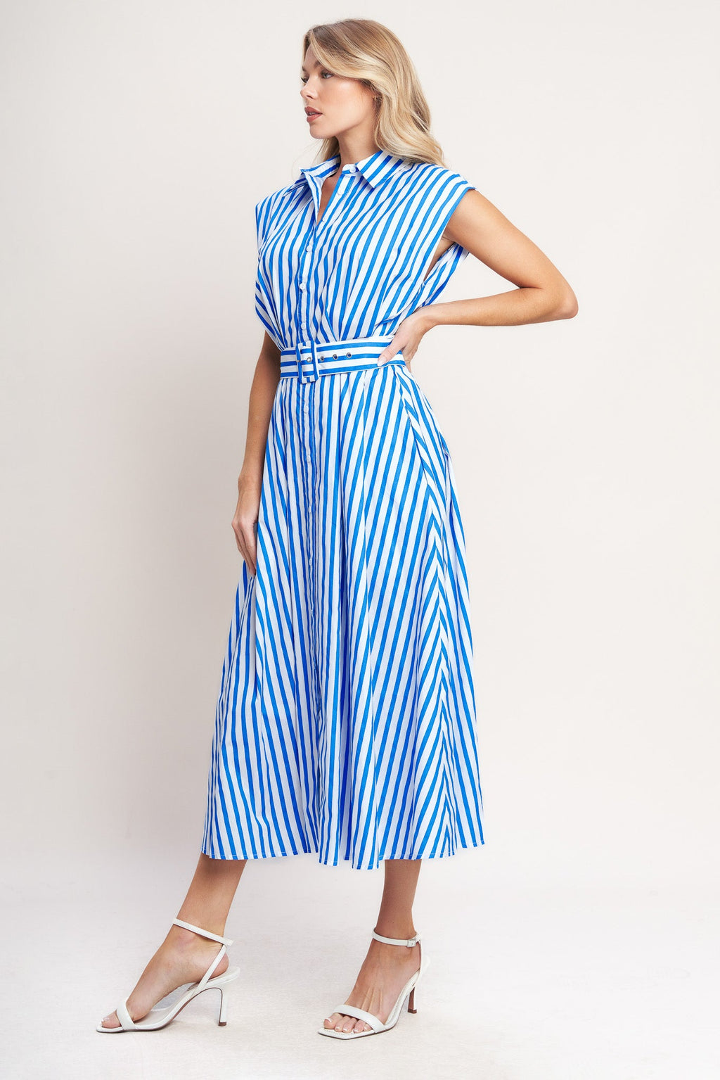 BISTRO STRIPE WOVEN MIDI DRESS