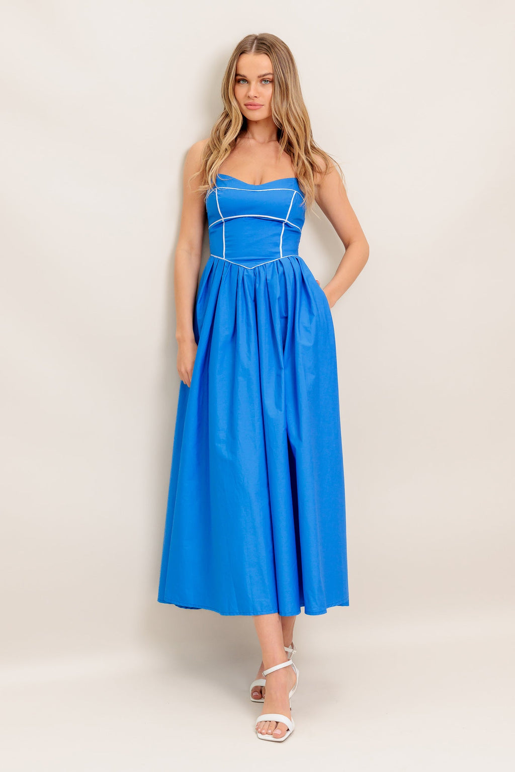 KISSABLE KNOT BLUE WOVEN MIDI DRESS