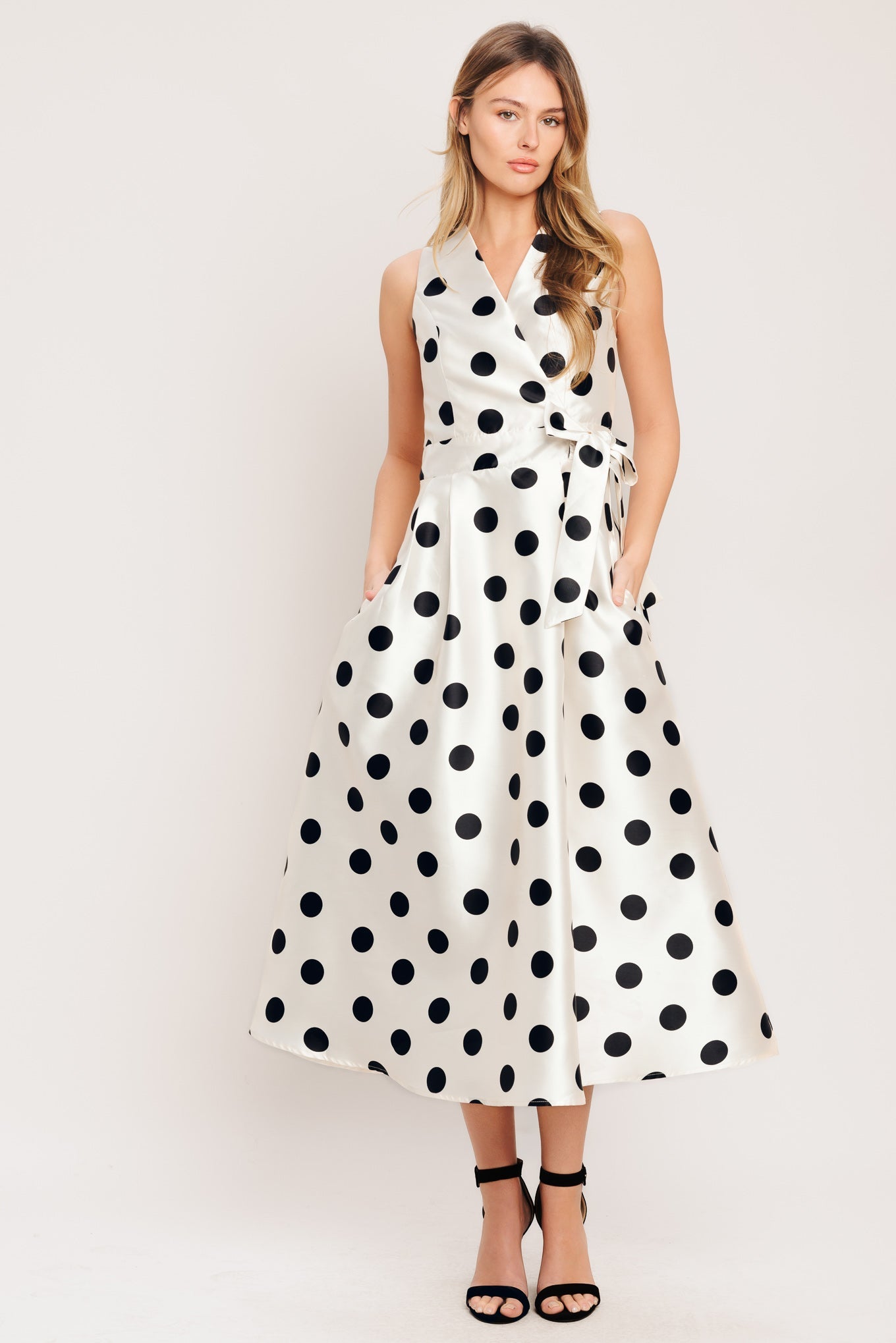 CAFÉ NOIR POLKA WOVEN MIDI DRESS