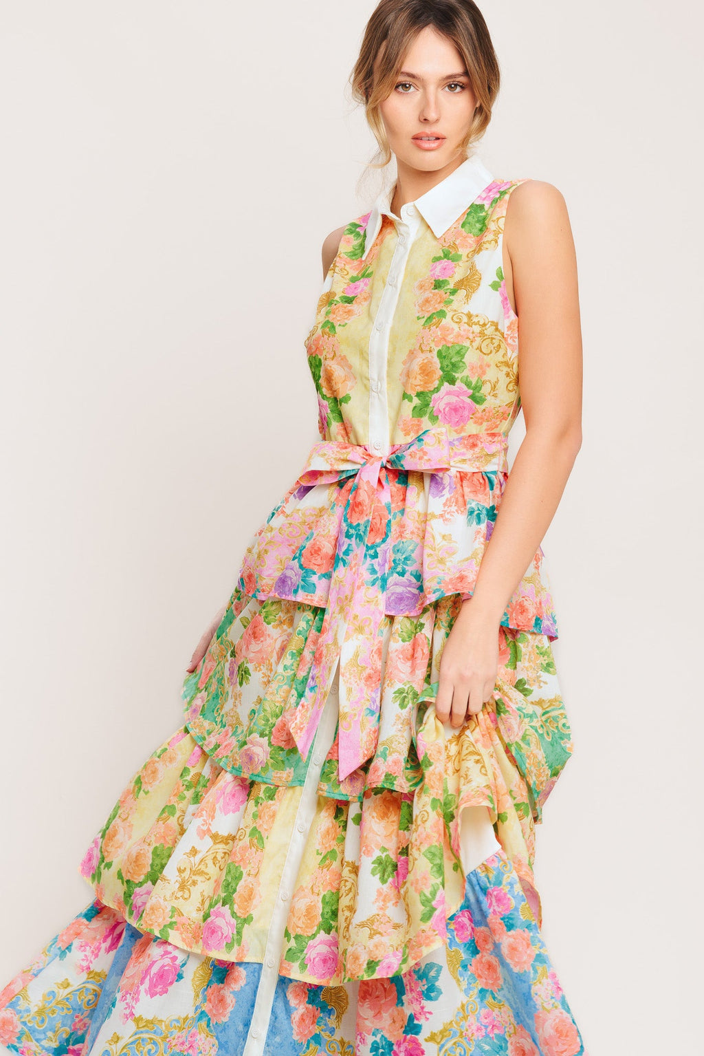 LAYERED ROMANCE WOVEN MIDI DRESS