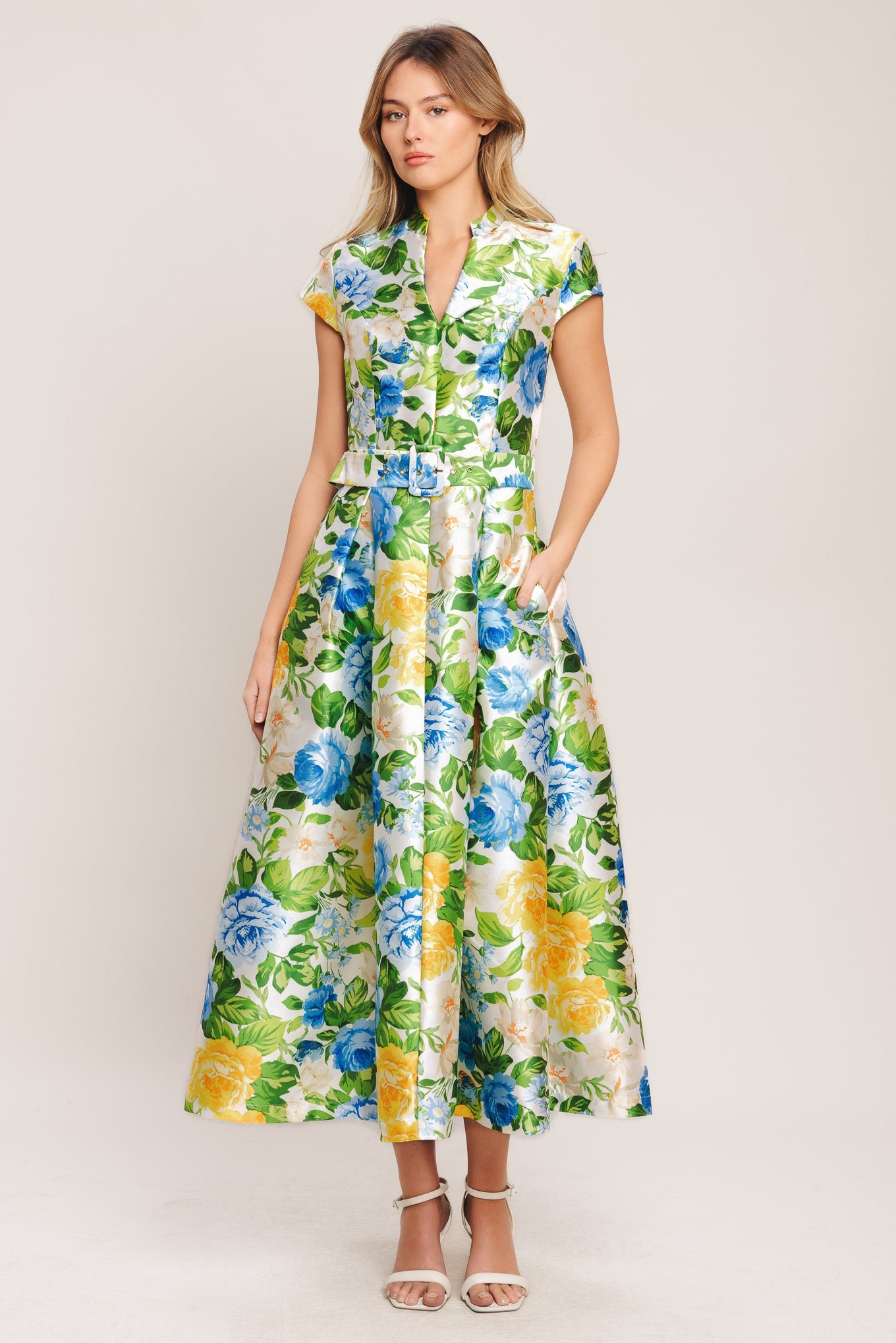 FRESH CANVAS FLORAL WOVEN MIDI DRESS
