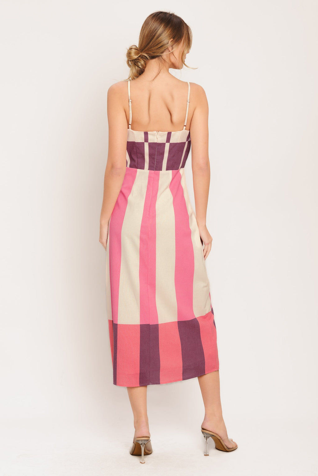 RETRO LINEAR WOVEN MIDI DRESS