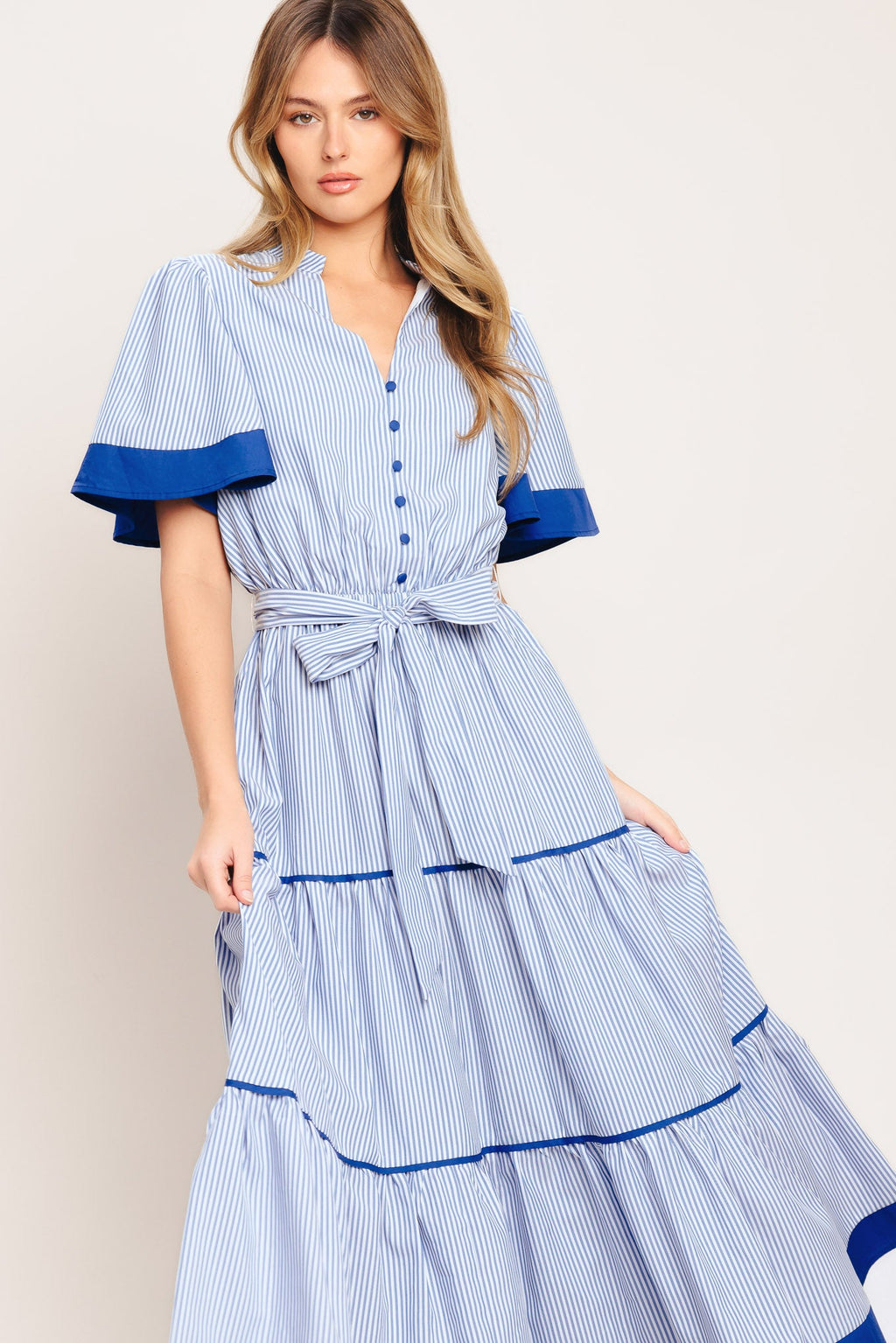 PARIS MORNING BLUE WOVEN MIDI DRESS