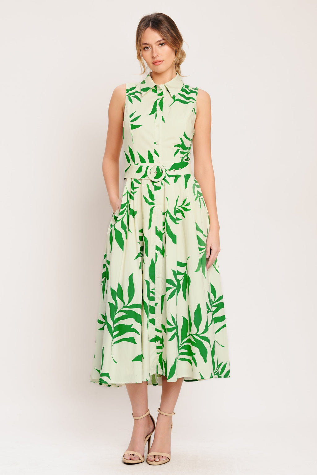 GREEN DAYDREAM WOVEN MIDI DRESS