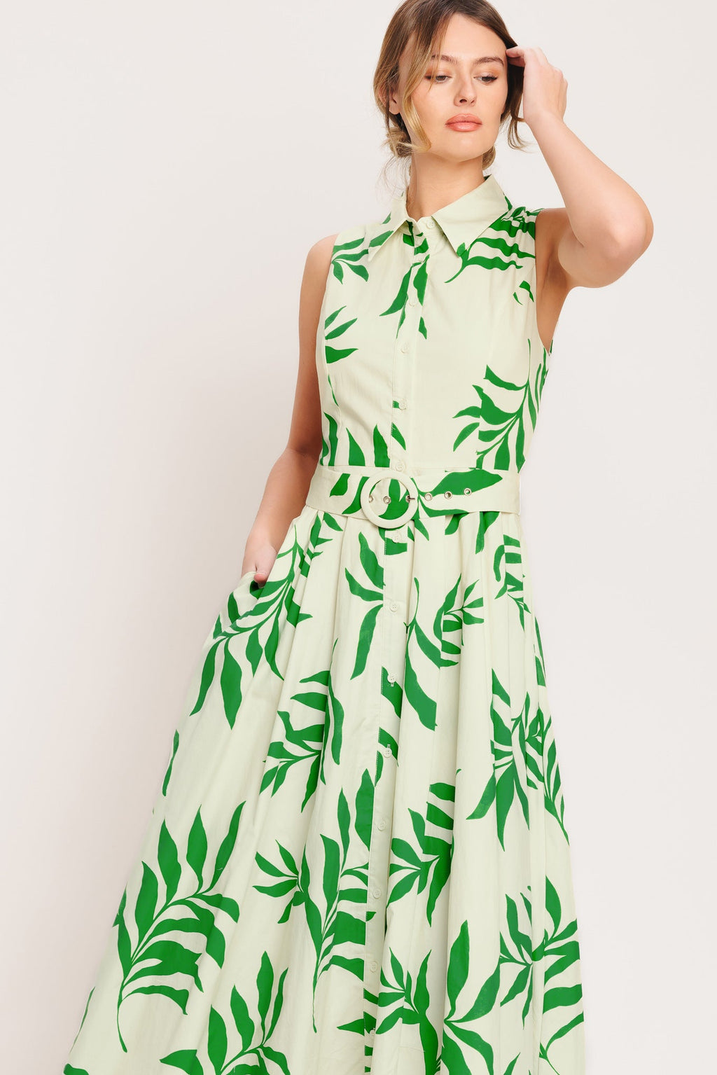 GREEN DAYDREAM WOVEN MIDI DRESS