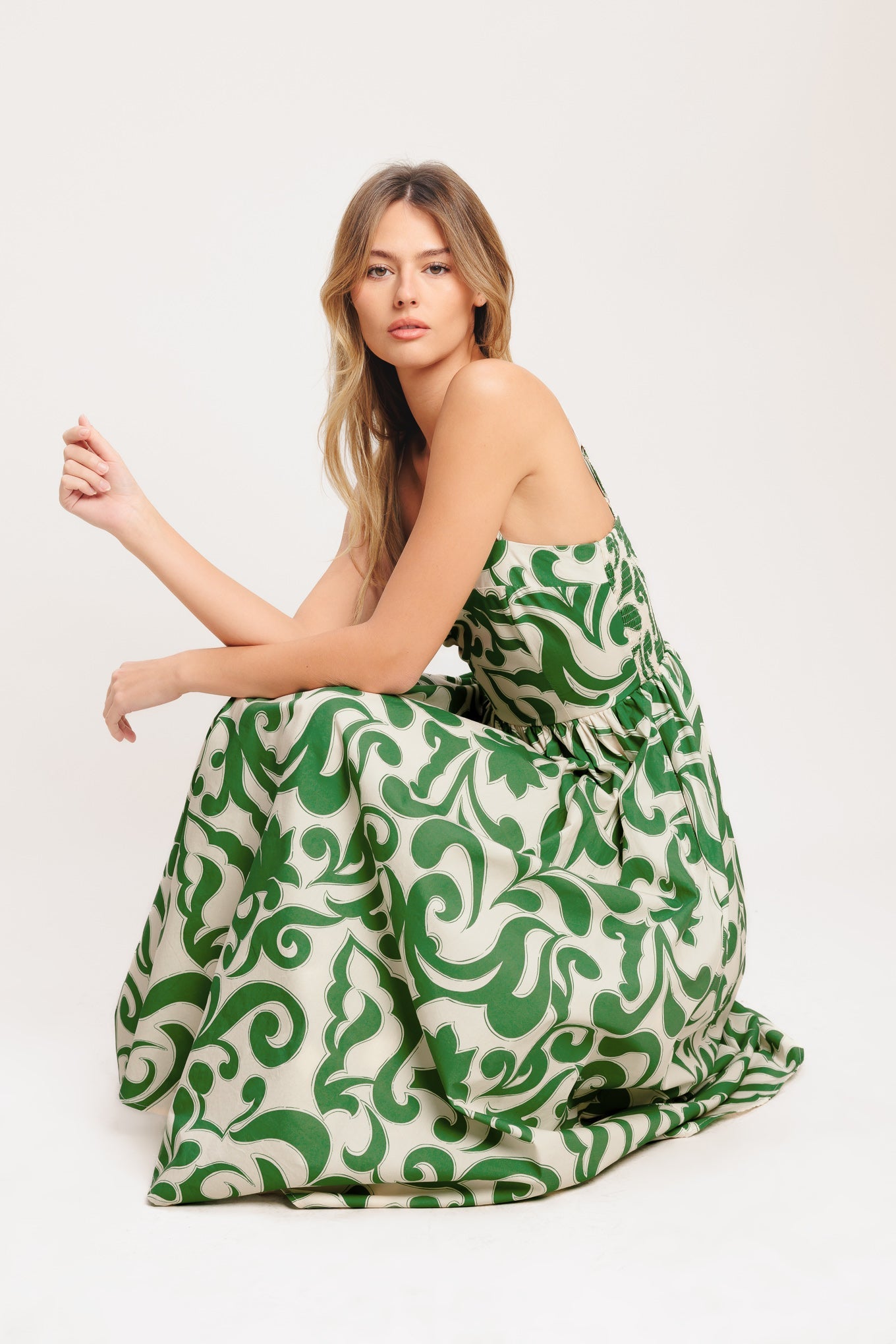 ART NOUVEAU FLORAL WOVEN MIDI DRESS