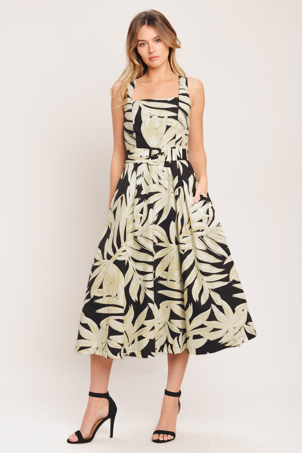 MONO LEAF STATEMENT WOVEN MIDI DRESS