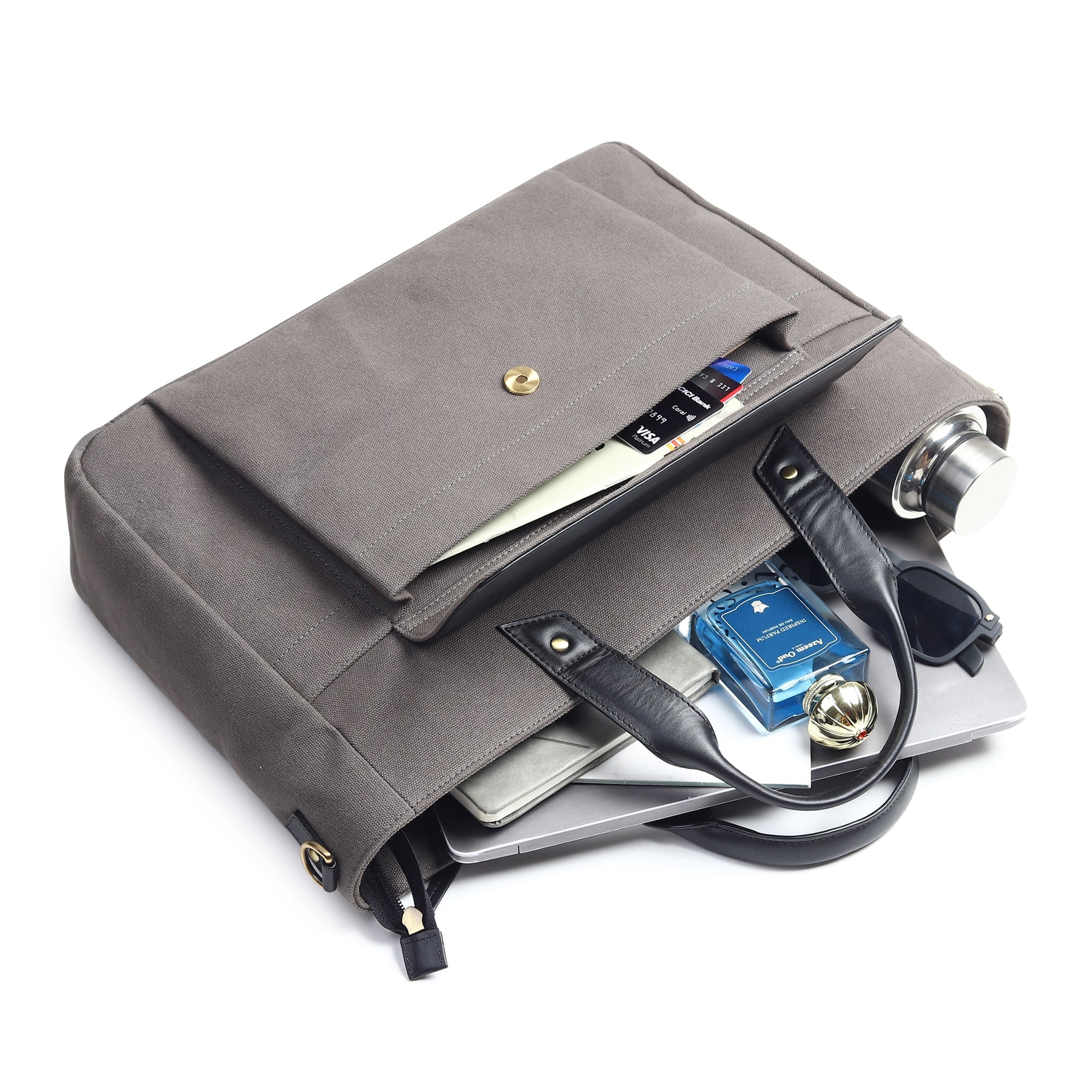 Voyager Canvas Leather Briefcase, Gray