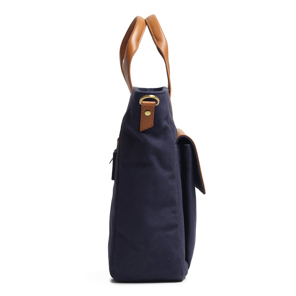 Voyager Canvas Leather Briefcase, Dark Blue