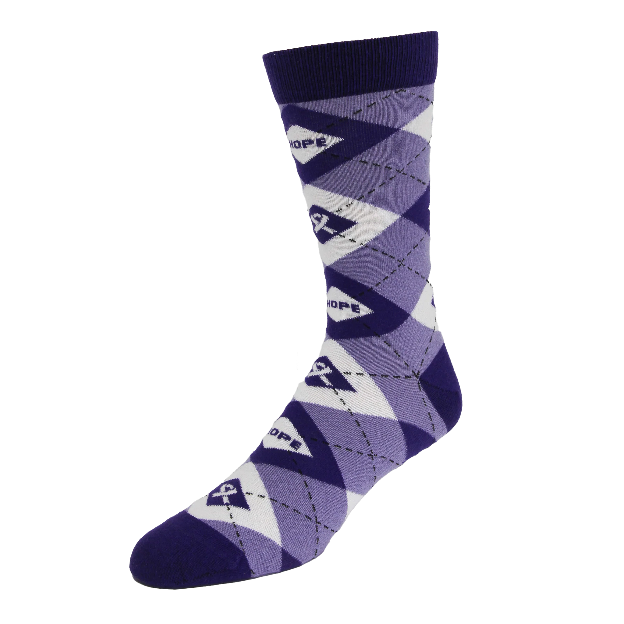 "HOPE" Purple Argyle Sock
