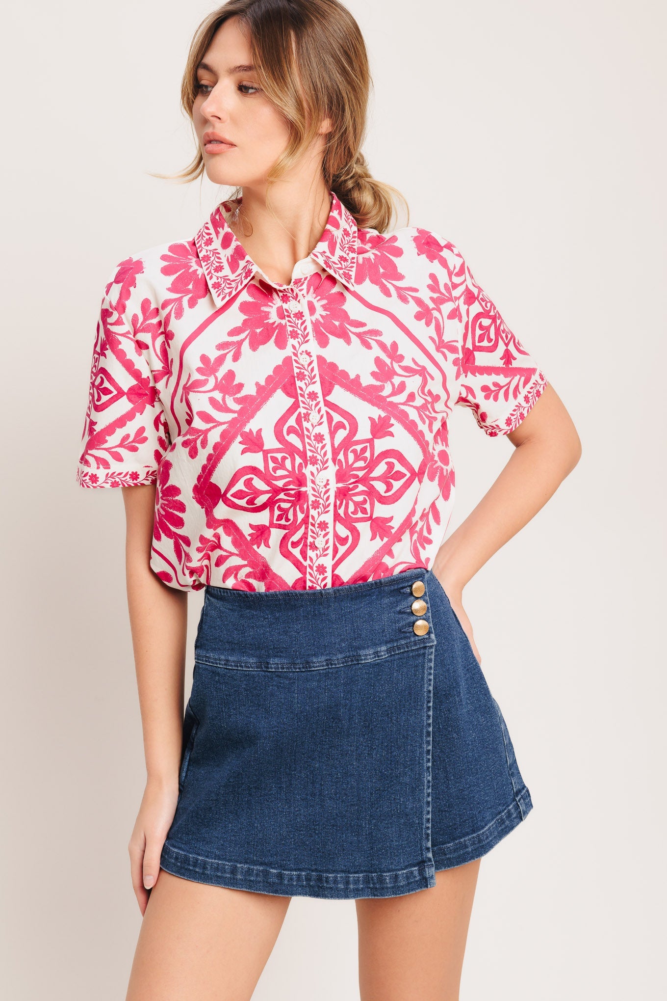 TEXTURE PLAY DENIM SKORT