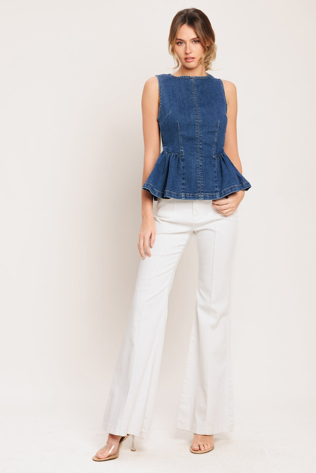 MODERN FLOUNCE DENIM TOP
