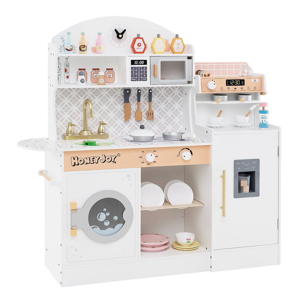 Kids Kitchen Set Wooden with Coffee Makers and Accessories-White
