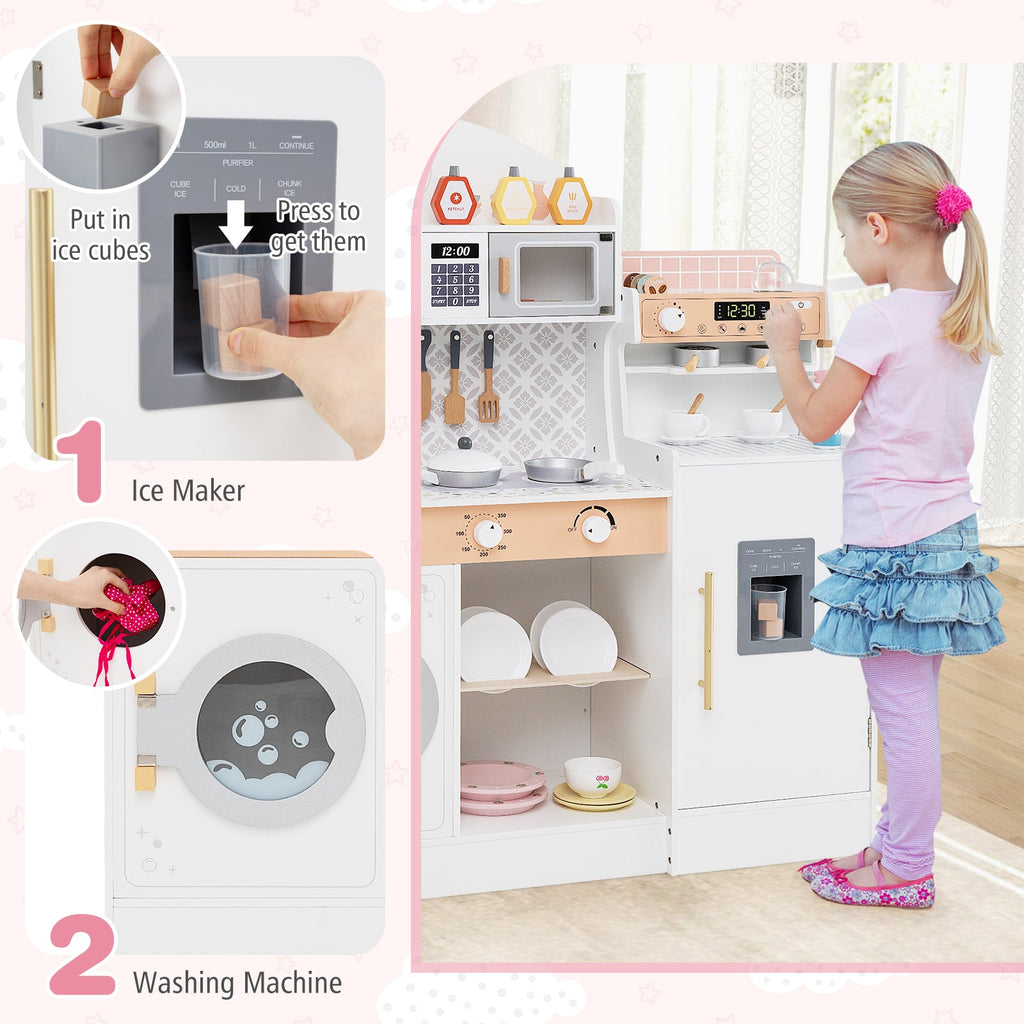 Kids Kitchen Set Wooden with Coffee Makers and Accessories-White
