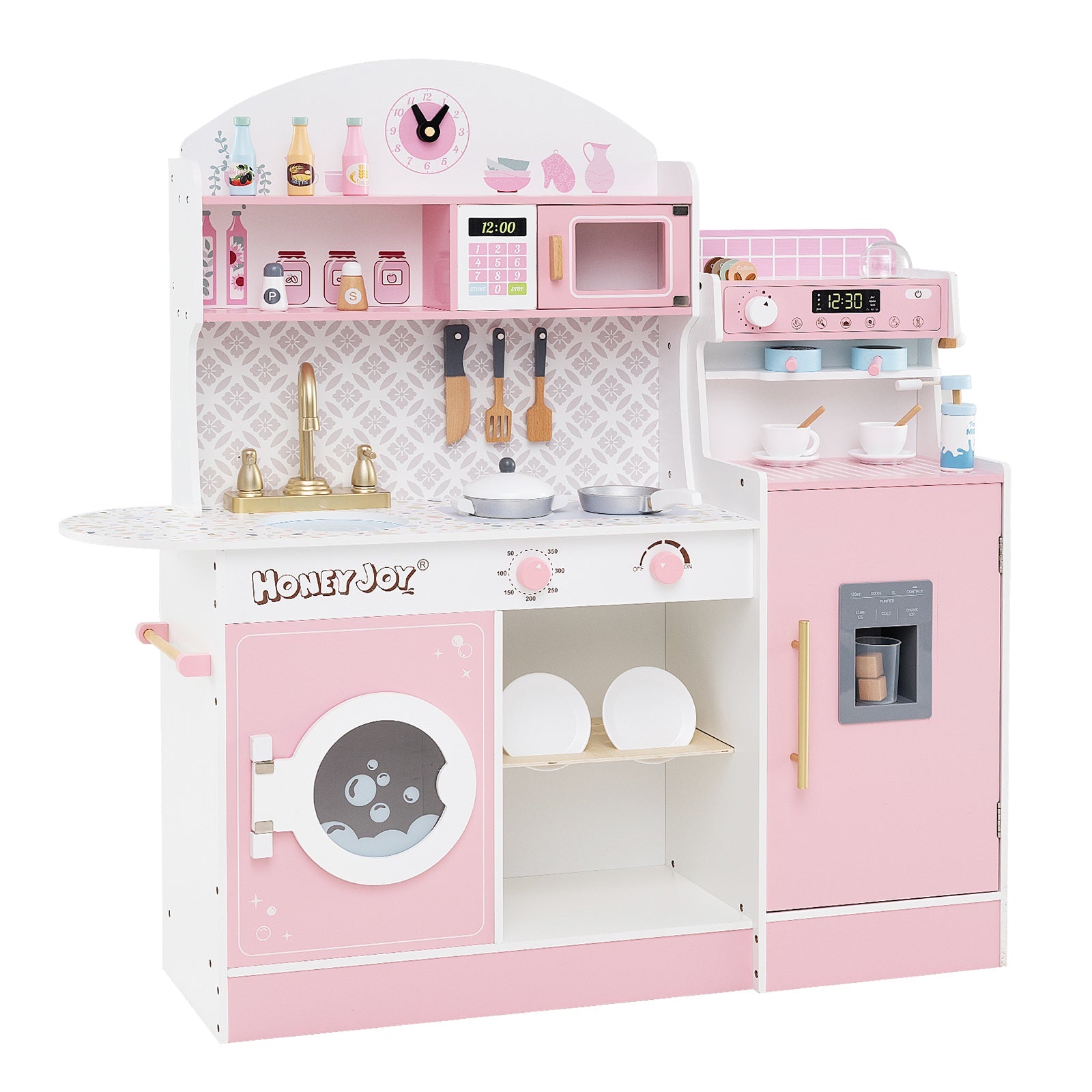 Kids Kitchen Set Wooden with Coffee Makers and Accessories-Pink