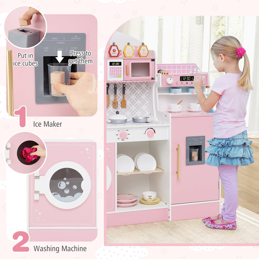 Kids Kitchen Set Wooden with Coffee Makers and Accessories-Pink