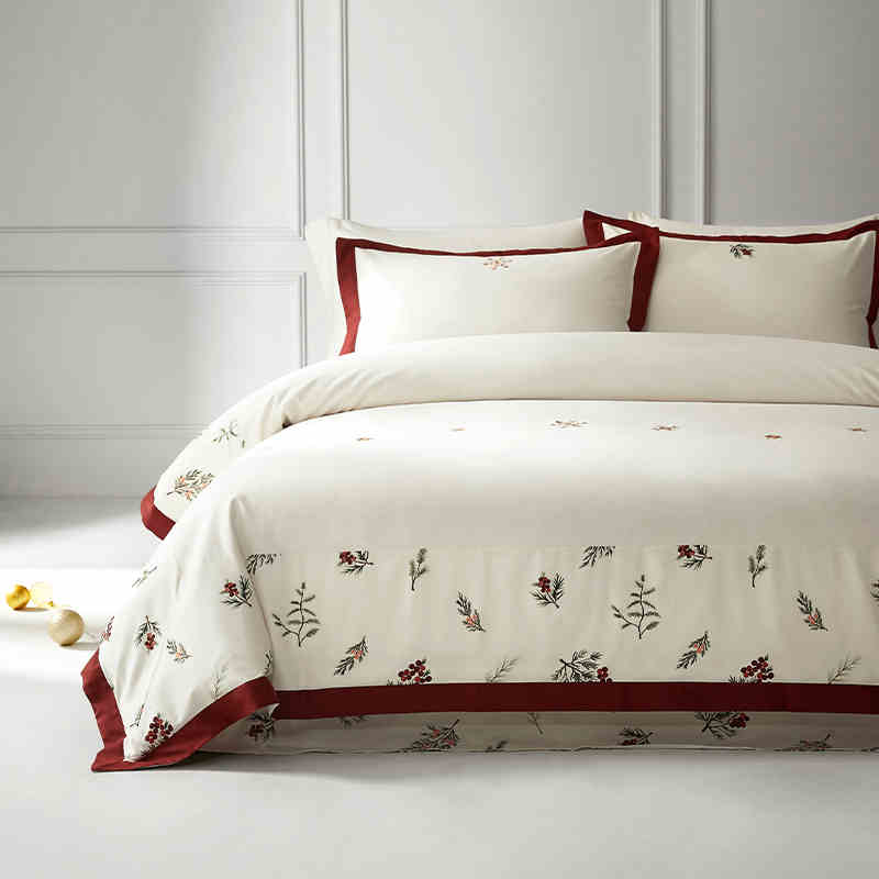 Luxury Christmas Floral Embroidery Cotton Duvet Cover Set | 3CARATS
