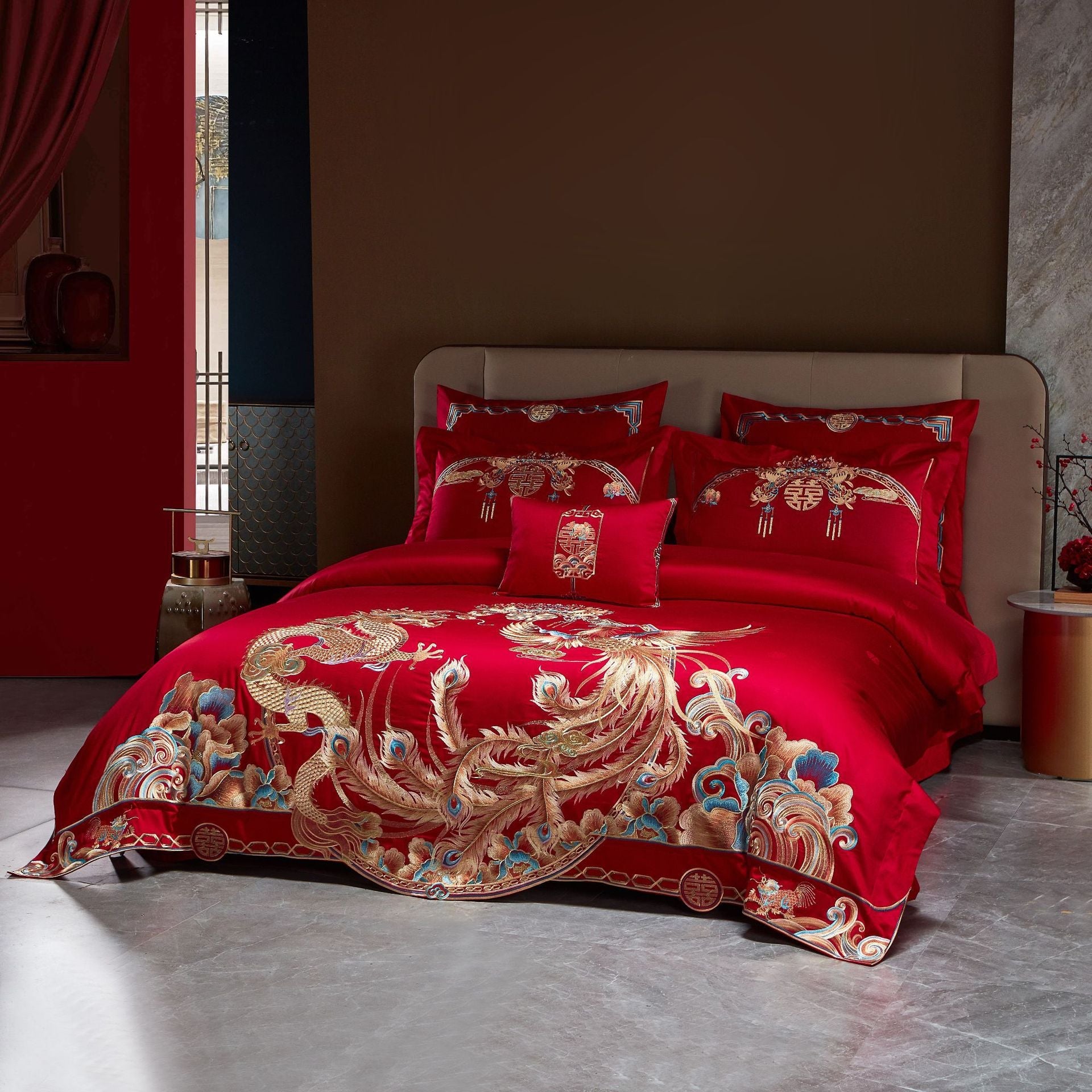 Luxury Embroidery Dragon&Phoenix Wedding Duvet Cover Set | 3CARATS