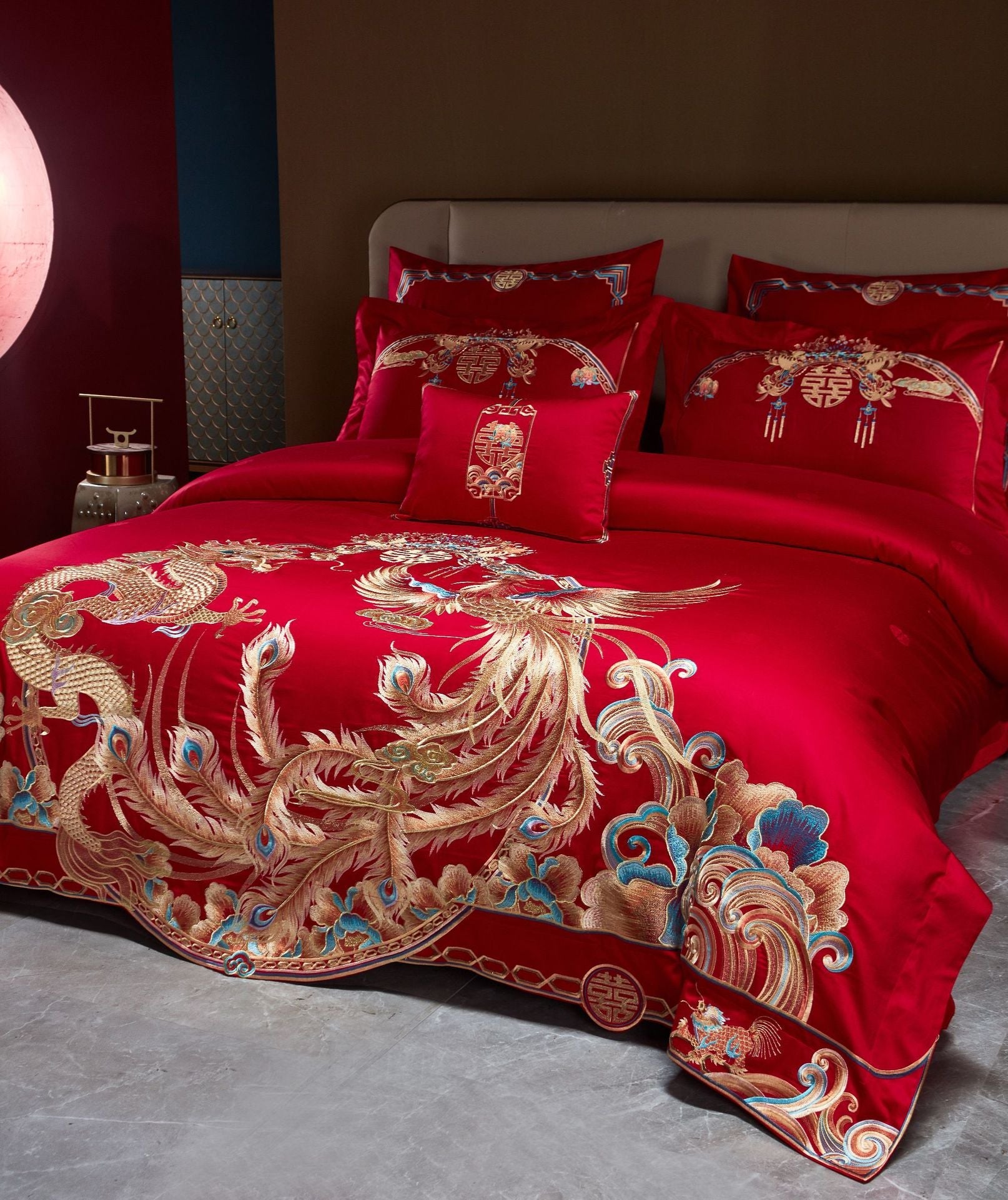 Luxury Embroidery Dragon&Phoenix Wedding Duvet Cover Set | 3CARATS