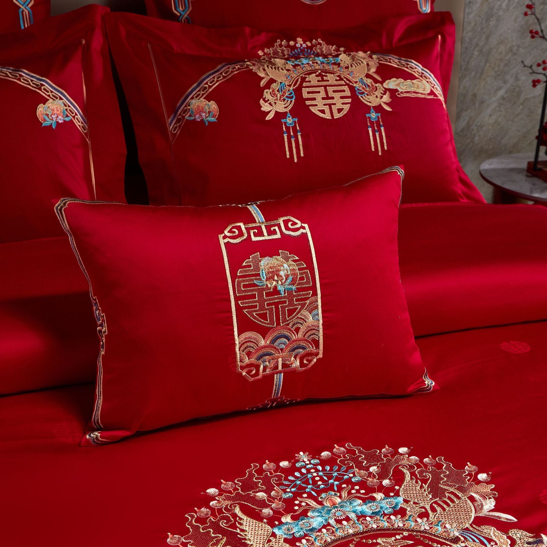 Luxury Embroidery Dragon&Phoenix Wedding Duvet Cover Set | 3CARATS