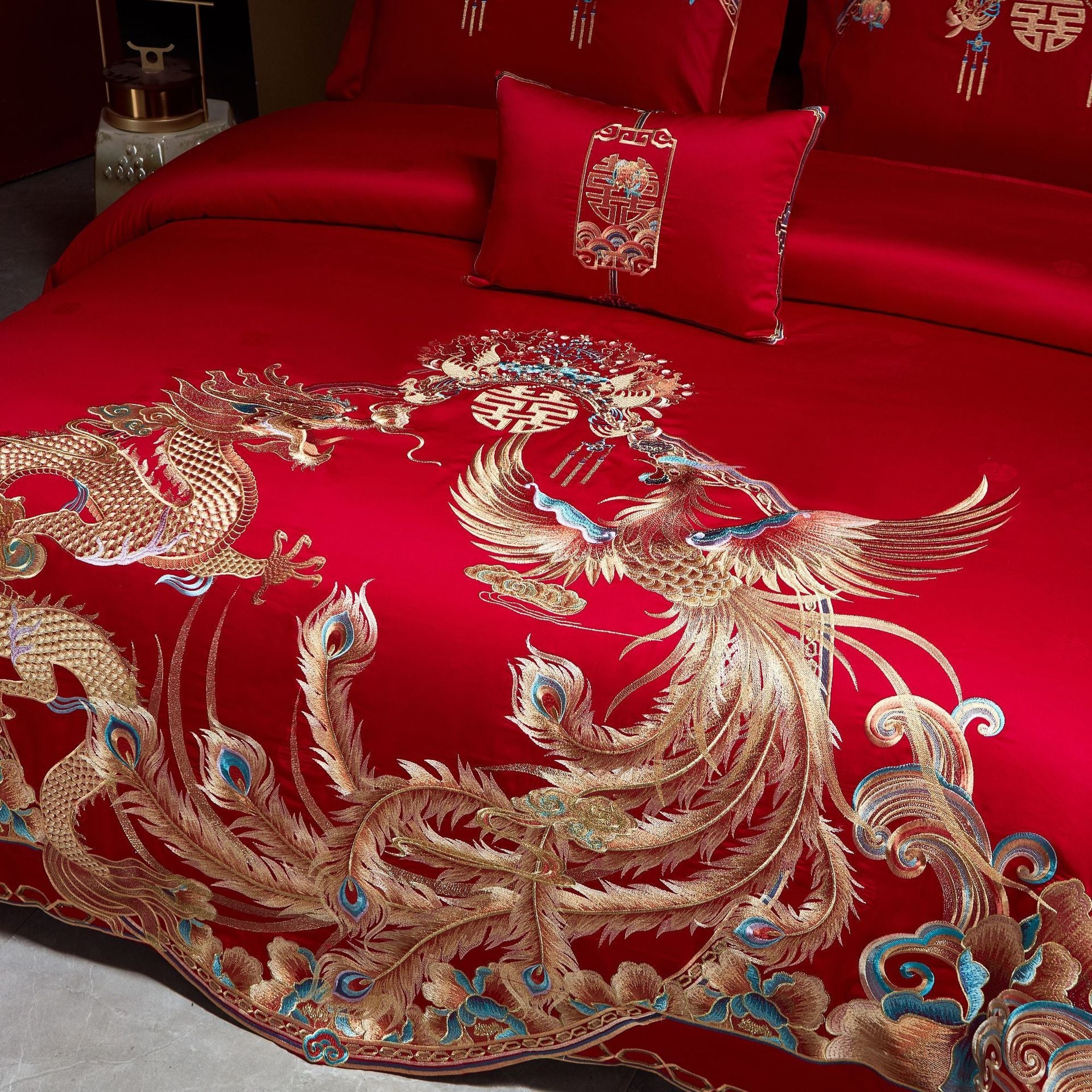 Luxury Embroidery Dragon&Phoenix Wedding Duvet Cover Set | 3CARATS