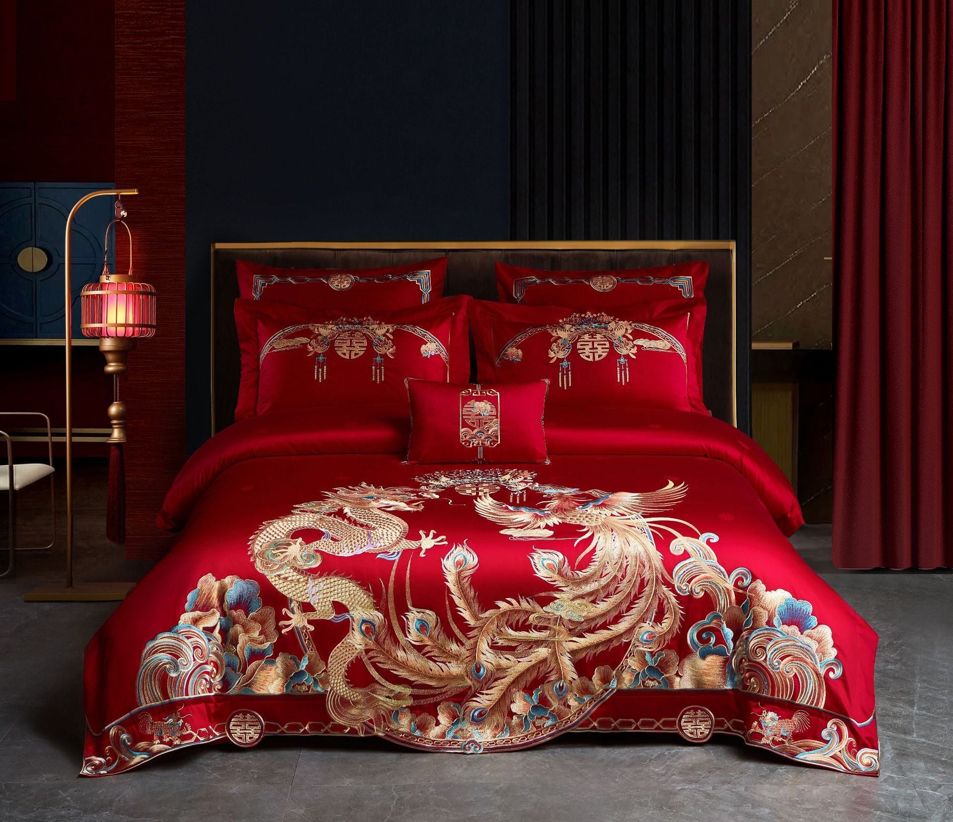 Luxury Embroidery Dragon&Phoenix Wedding Duvet Cover Set | 3CARATS