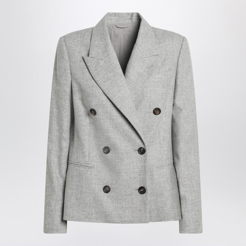 Brunello Cucinelli Grey Double-Breasted Wool Jacket Women