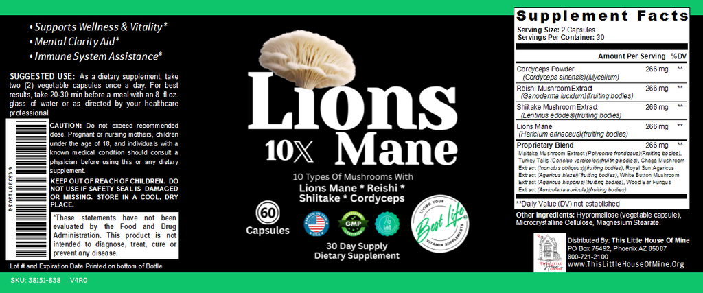 Lion's Mane Mushroom Supplement + Reishi Extract, Shiitake Extract Mushrooms, A Perfect Proprietary Blend